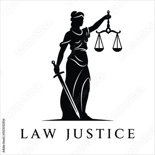 Lady Justice, justitia goddess logo for attorney and law simple clean minimalist modern silhouette statue black icon design