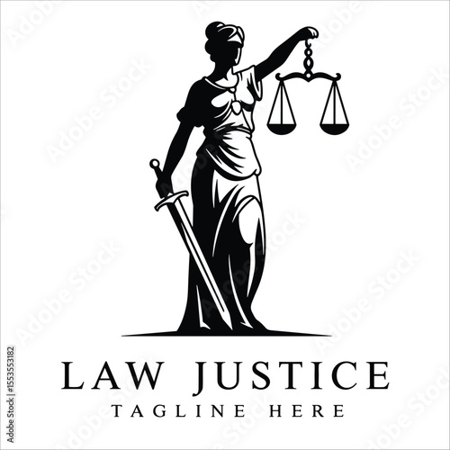 Lady Justice, justitia goddess logo for attorney and law simple clean minimalist modern silhouette statue black icon design