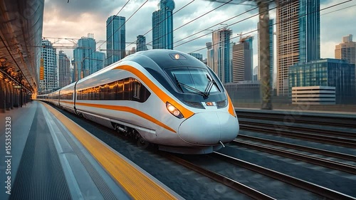 Wallpaper Mural High-Speed Train in Modern Cityscape Torontodigital.ca