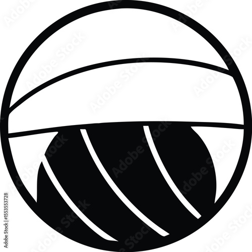 Simple black and white volley ball symbol inside a solid circular shape is transparent