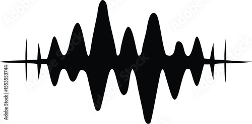 Isolated black sound wave pulsates dynamically on a transparent white background forming a complex pattern