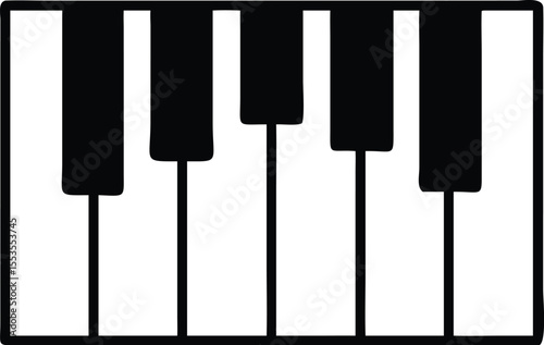 Keyboard instrument keys are visible in a simple black and white drawing with transparent background