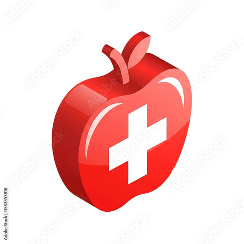 Apple with cross icon for healthy lifestyle or diet.
