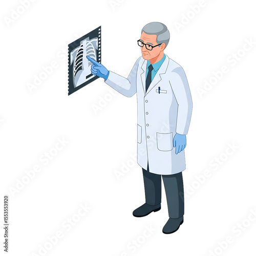 Doctor examining X-ray icon for diagnostics.