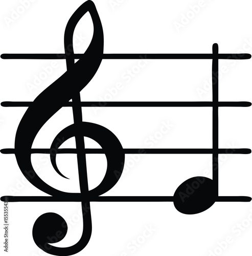 Black treble clef and note on a music stave appear on the canvas with transparent background