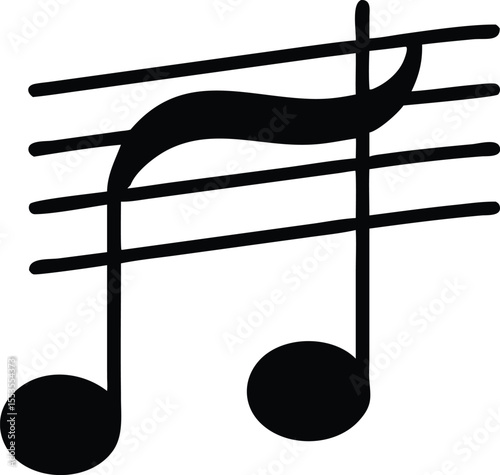 A black half note musical symbol shows its clear form on white backdrop
