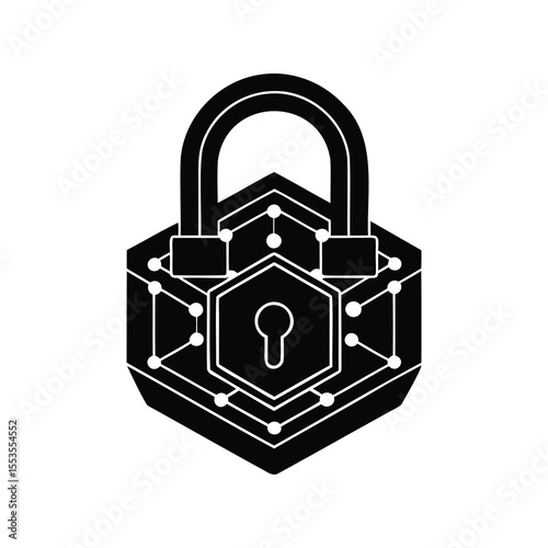 Modern digital security padlock with abstract circuit board elements vector illustration