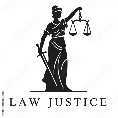Lady Justice, justitia goddess logo for attorney and law simple clean minimalist modern silhouette statue black icon design