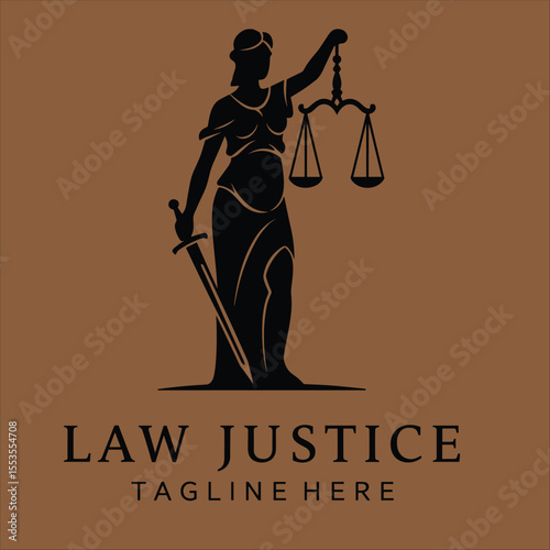 Lady Justice, justitia goddess logo for attorney and law simple clean minimalist modern silhouette statue black icon design