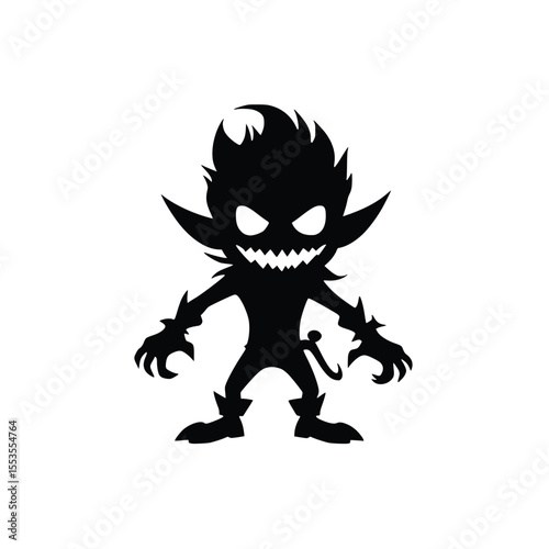 Silhouette vector Cute but Evil Goblin with Sharp Teeth – Fantasy Villain Mascot