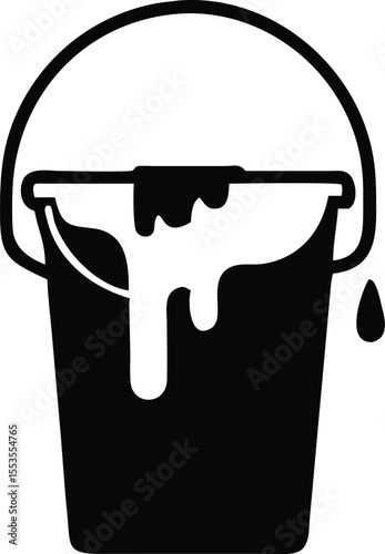 Black paint is dripping down the side of a bucket on a transparent background