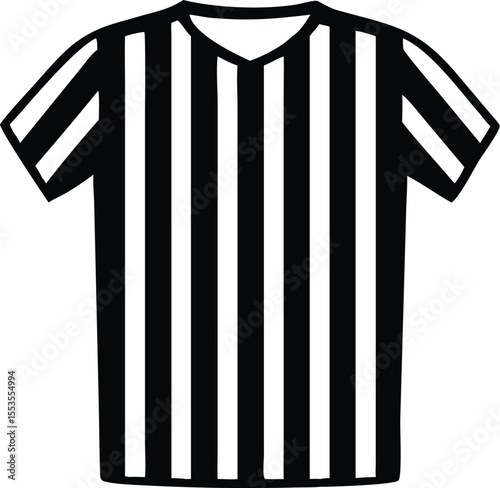Referee striped shirt features a V neckline with black and white pattern on transparent backdrop