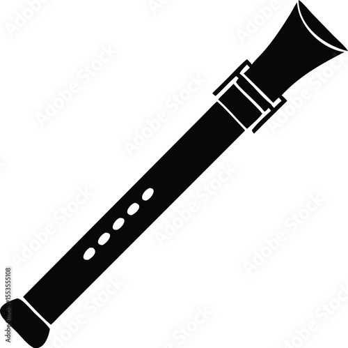 Isolated black recorder showcases its distinct shape on a transparent background clearly