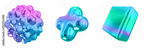 3D Abstract Shape Objects, 3d rendering metallic gradient shape design element, futuristic, shiny design