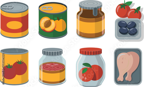 Food and Grocery Icons: Canned, Jarred, and Packaged Products