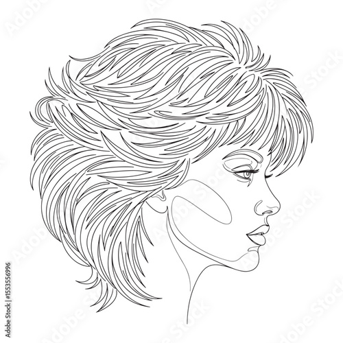 Woman's face profile with voluminous hair line art