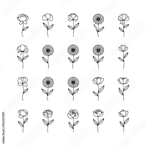 Soft Petal Grid. A square layout of softly drawn flowers with graceful lines and balanced spacing, ideal for elegant backgrounds and surface patterns.