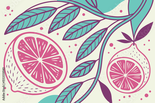 Lemon vector pattern, pink and turquoise color scheme, fun and whimsical background