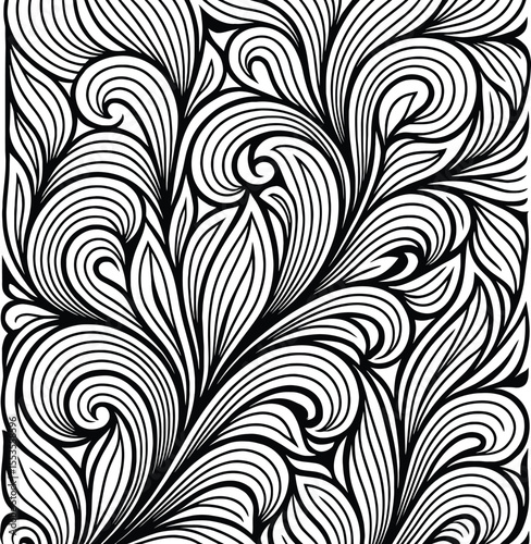 Seamless vintage floral pattern vector illustration with black monochrome damask leaf and swirl tile decoration