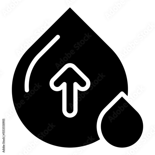 The icon corresponds to an increase in the level, volume, or upward movement of high blood pressure or a high red blood cell count