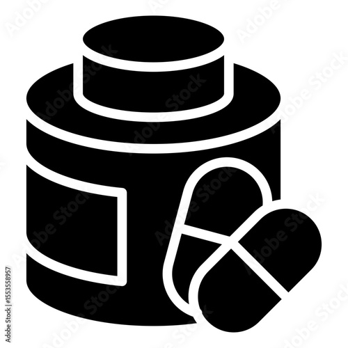 Icon of medicines, supplements, or vitamins in the form of bottles and pills effectively communicate the concept of medical prescriptions and their use in healthcare.