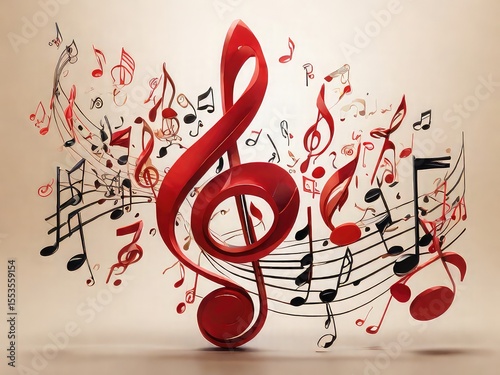 music notes on transparent background, Musical Whirl: Abstract Treble in Crimson, Melodic Flow: Where Art and Music Intertwine