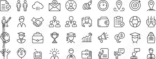 Business and Communication Icons: Professional, Networking, and Productivity Symbols