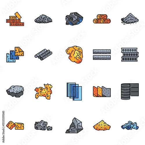 Building materials color flat icons set  for digital and print projects. Building materials.