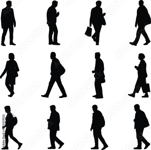 "Silhouette of Business Professionals Walking in Urban Setting, Modern City Life, Professional Lifestyle