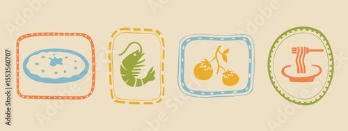 Italy summer travel stamp letter frame set, hand drawn vacation borders silhouette postal emblem. Traditional Mediterranean monograms cadres kit, minimalist poster. Isolated. Vector illustration
