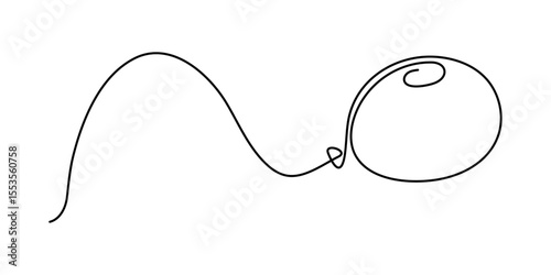 Balloon with string one line art,hand drawn air-filled celebration Birthday or Valentine's party design drawing continuous contour. Festive holiday anniversary helium outline. Isolated. Editable 