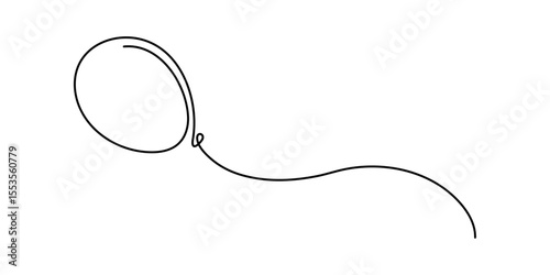 Balloon with string one line art,hand drawn air-filled celebration Birthday or Valentine's party design drawing continuous contour. Festive holiday anniversary helium outline. Isolated. Editable 