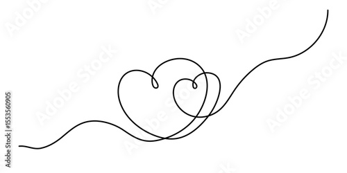 Heart one line art, hand-drawn heart, continuous contour, love concept. Feelings expression, festive enamored design romantic element Valentine's Day simple minimalist design. Editable stroke. 