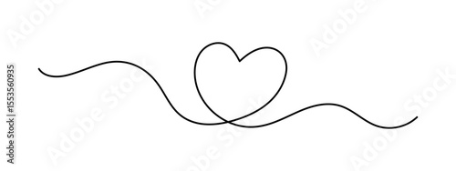Heart one line art, hand-drawn heart, continuous contour, love concept. Feelings expression, festive enamored design romantic element Valentine's Day simple minimalist design. Editable stroke. 