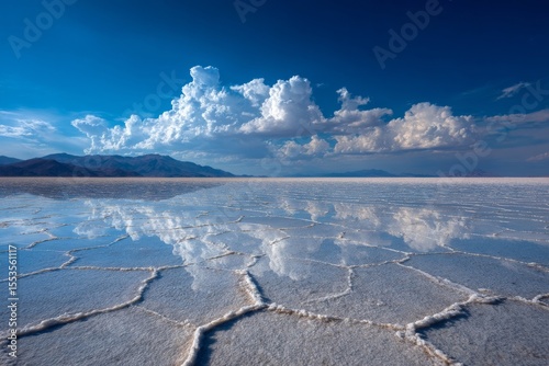 The vast and stunning salt flats of Uyuni in Bolivia, with perfect reflections of the sky.