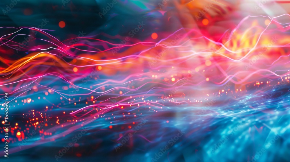 Obraz premium Azure light trails dance across an abstract backdrop painting it with colorful luminescence