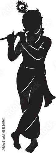 Lord Krishna playing the flute, Silhouette Vector illustration with white background