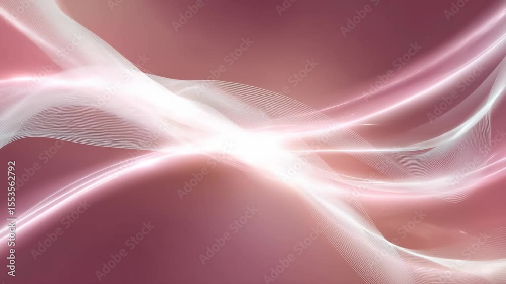 Elegant pink abstract background with flowing white wave lines and glowing light effect in soft gradient