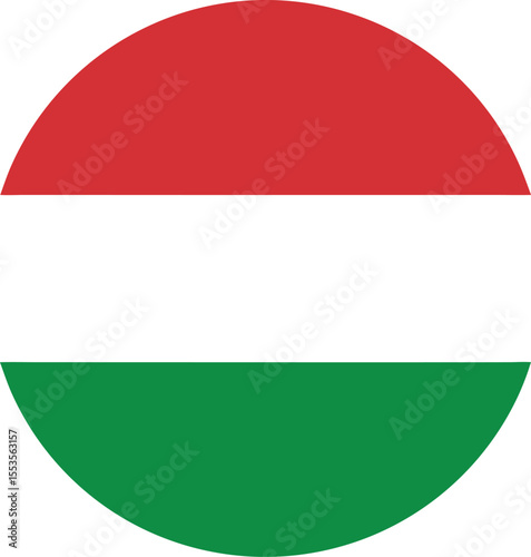 Free Download Vector illustration of Hungary national flag in circular shape with horizontal red, white, and green stripes representing national identity and pride - GFXLoad