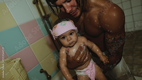 Cherished bath time ritual home bathroom family moment cozy environment tender viewpoint bonding concept