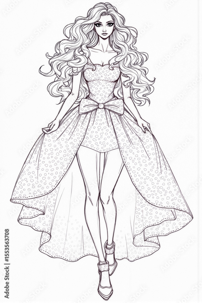 Woman in a long dress with a bow on her dress. She is wearing high heels and is posing for a picture Woman in a long dress with a bow on her dress. She is wearing high heels and is posing for a picture