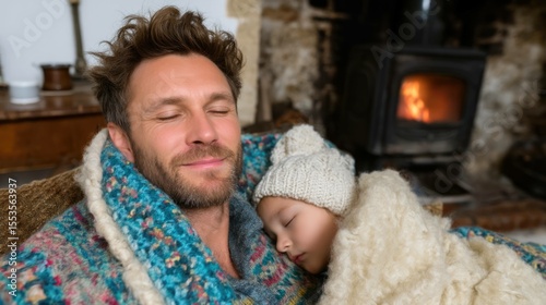 Cozy father-child bonding moment living room photography intimate atmosphere close-up love and comfort