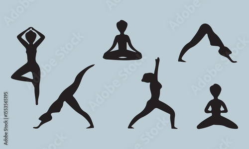 silhouettes of yoga poses lifestyle, relaxation, yoga, people, exercising, sport, india, mindfulness, healthy lifestyle, woman, adult, balance, exercise, horizontal, meditating, one person, photograph