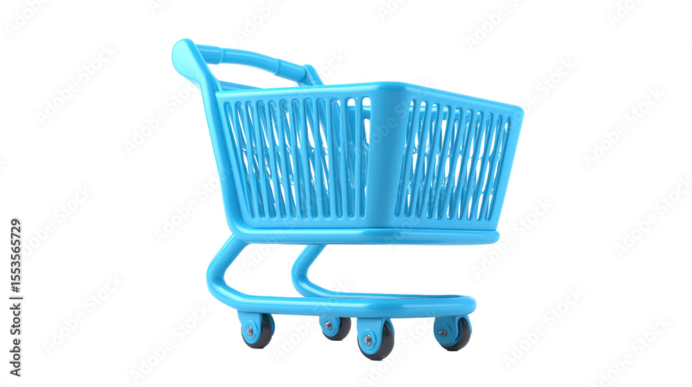Fototapeta premium Blue Shopping Cart with Wheels for Retail and E-commerce Use. Png