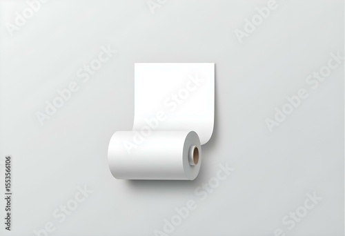 Thermal Paper Roll on Textured Gray Background with Soft Shadow – Office Supply Concept

