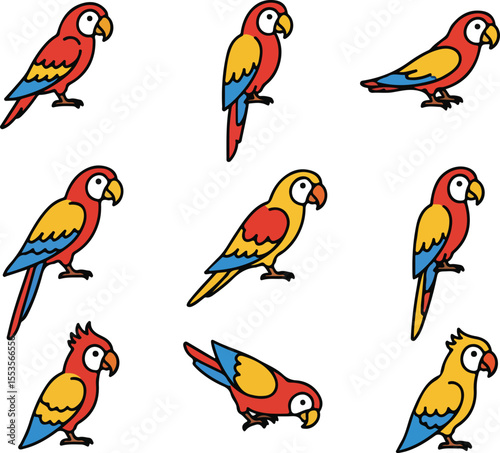 Pixel Art Macaw Parrot Collection: Colorful Bird Illustrations
