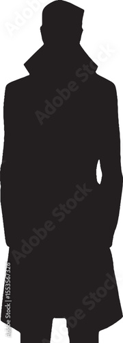 Mysterious silhouette of a man wearing an overcoat representing intrigue and secretiveness perfect for various design projects