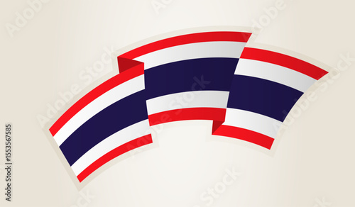 Thailand Flag in Abstract Ribbon Shape, National Symbol of the Thailand.