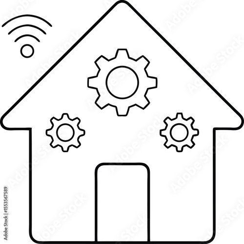 Black silhouette illustration depicting a house with modern smart home technology