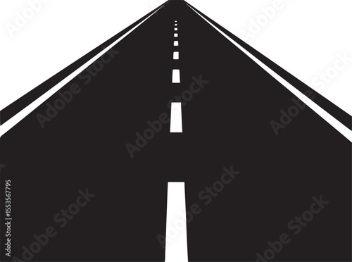 Perspective View of a Long Highway with Dashed White Lines